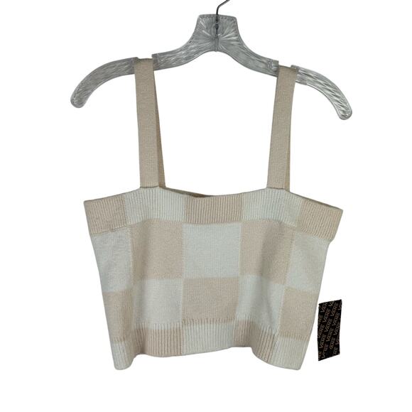 NWT Vans Sweater Tank Top Size Small Sydney Beige Cream Checkered Cropped - Picture 2 of 7